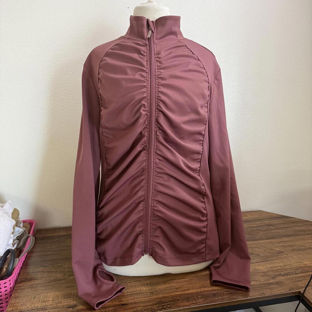 Ebb & Flow Women's Mauve Zip-Up Jacket with Ruched Front Large